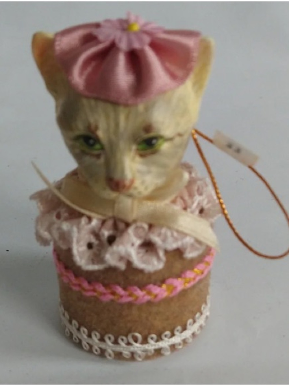 Handcrafted Pink & Cream Cat Holiday Ornament